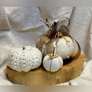 Neutral pumpkin set fabric and crochet handmade 3 pumpkin set (donate fund raise